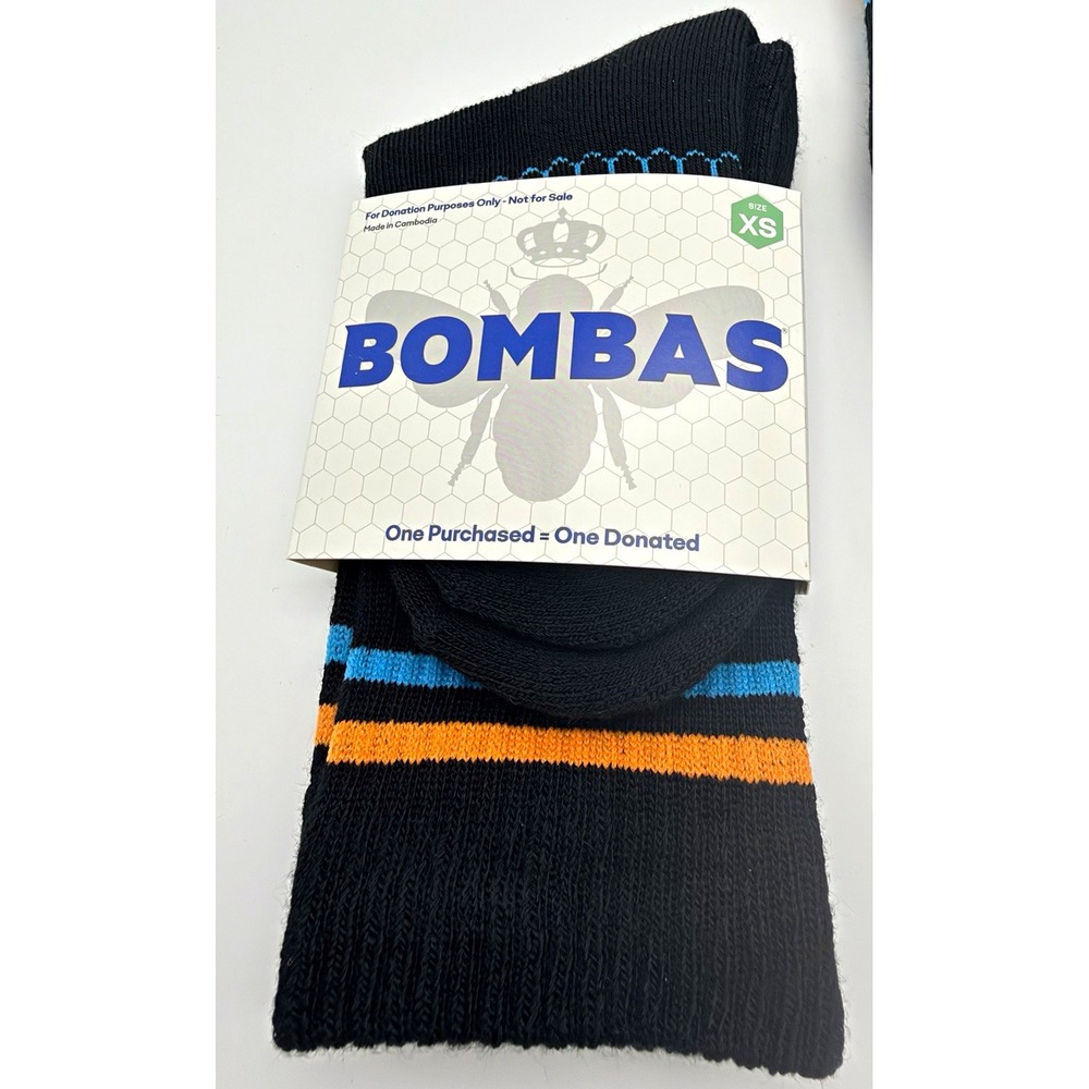 Bombas Kids Performance Crew Socks XS Black Striped Bee Arch Support 1 Pair